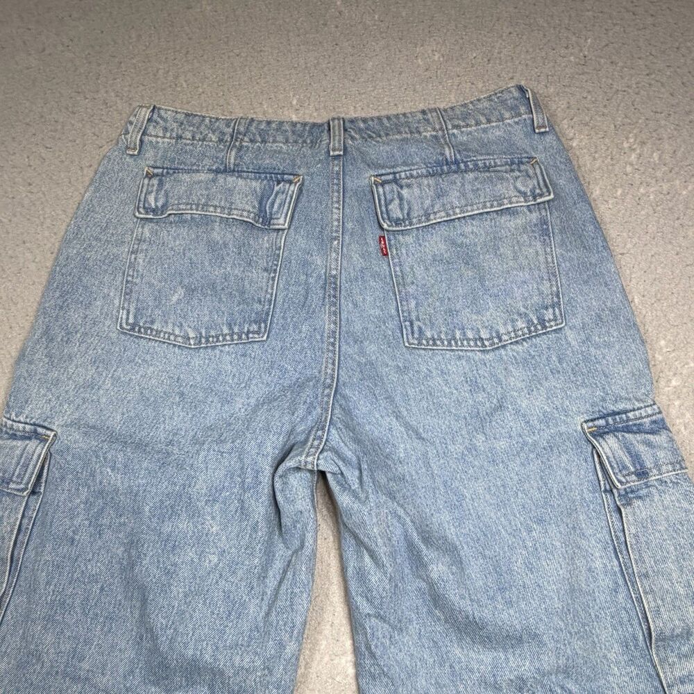 Levis 94 Baggy Cargo Jeans Women 30 Fits 32x39 Light Wash Wide Leg Utility Denim - Picture 10 of 16
